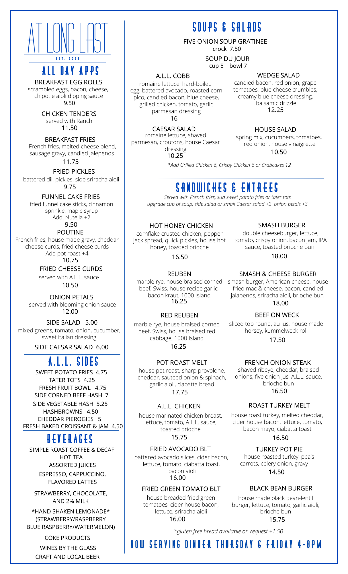Menu — At Long Last