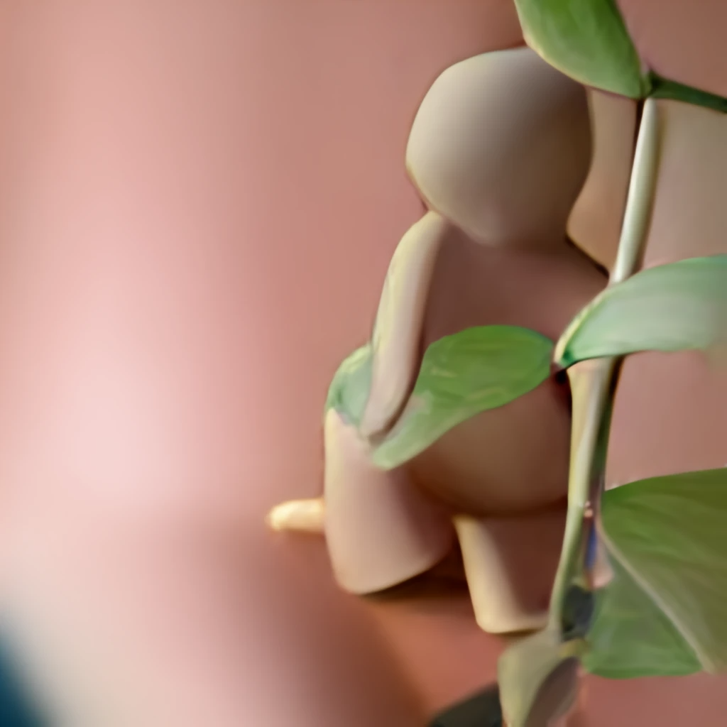// human plant sitting green terracotta light pink woody rough and smooth textures affectionate caring watering placing in sunlight provide beauty and growth