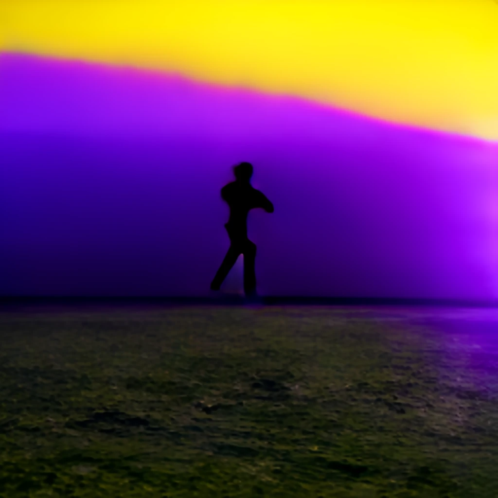 // park white man chilling star trek-like being cloud purple and yellow gas walking gaseous being neutral chill calming