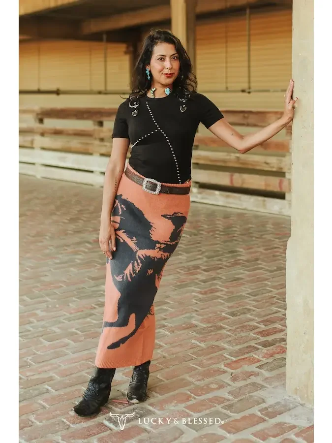 Western Glam Horse Graphic Knit Skirt