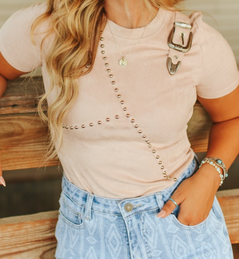 Studd and Buckles body suit in Camel