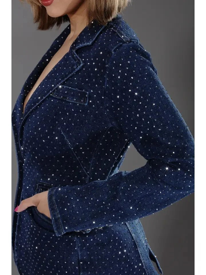 Denim and Diamonds Full Stone Embellished Jeans Blazer