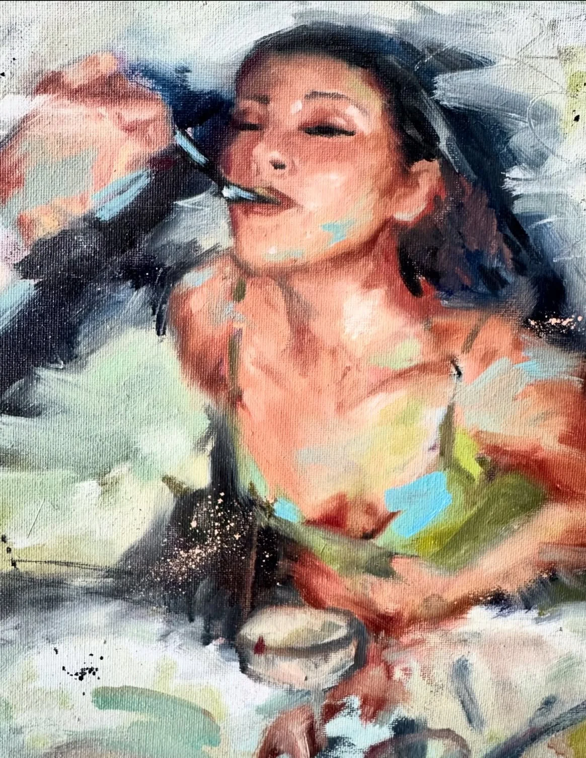 This oil study captures a slice of the timeless ritual of gathering around the table &mdash; a small, joyful act that unites people across cultures and time. As a lover of fine dining, I felt inspired today I to paint this spontaneous taste-test mome