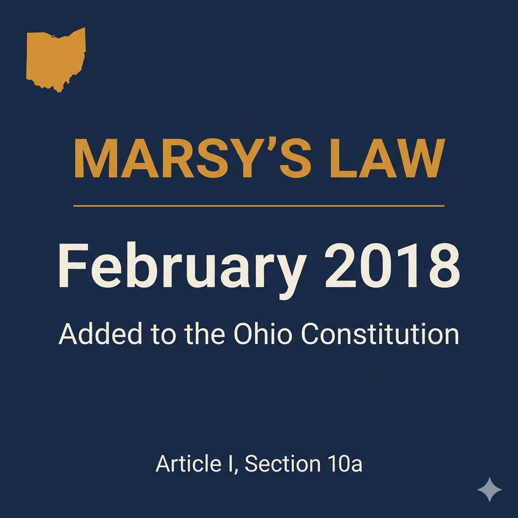 Stat card showing Marsy's Law became part of Ohio Constitution in February 2018