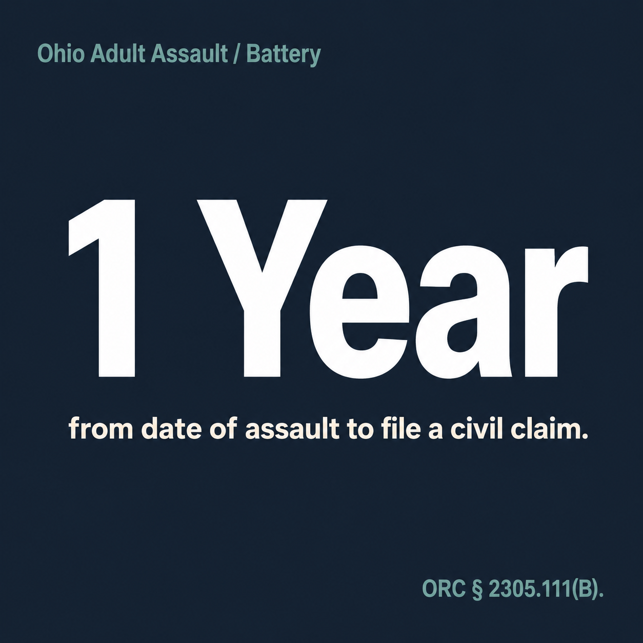 Stat card showing a one-year deadline for adult sexual assault civil claims in Ohio
