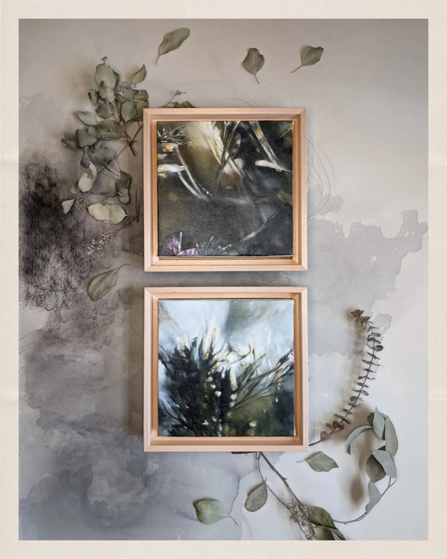 Finding the Light
.
These 6 mini canvases will be available @thepinkdoorshow this weekend October 24-26
.
Here's a quick peek at all 6 abstracted nature works.
Moody feelings and light collide in each.
Let's bathe in the forest together for a moment.