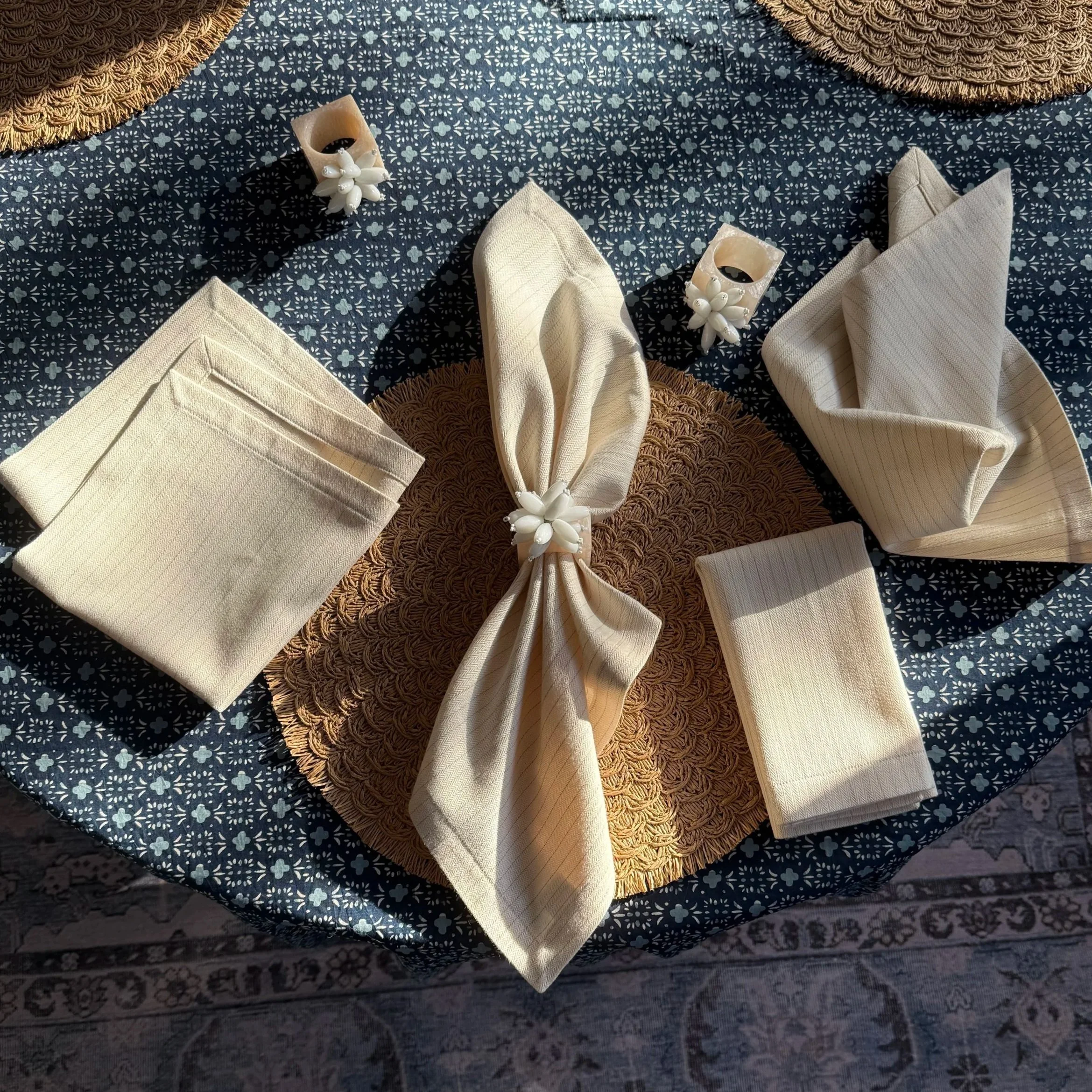 Cream Pinstripe Linen Napkins