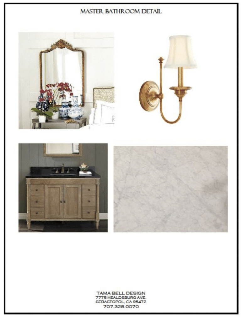  A collage of materials including antique mirror and light fixtures.    