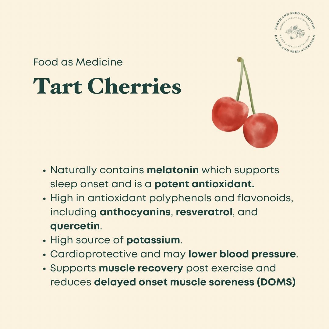 Tart cherries (or sour cherries) are great for sleep because of the melatonin they contain, but their therapeutic benefits don&rsquo;t end there! 

Tart cherries, formally known as montmorency cherries, are a powerhouse of antioxidants 🍒

This means