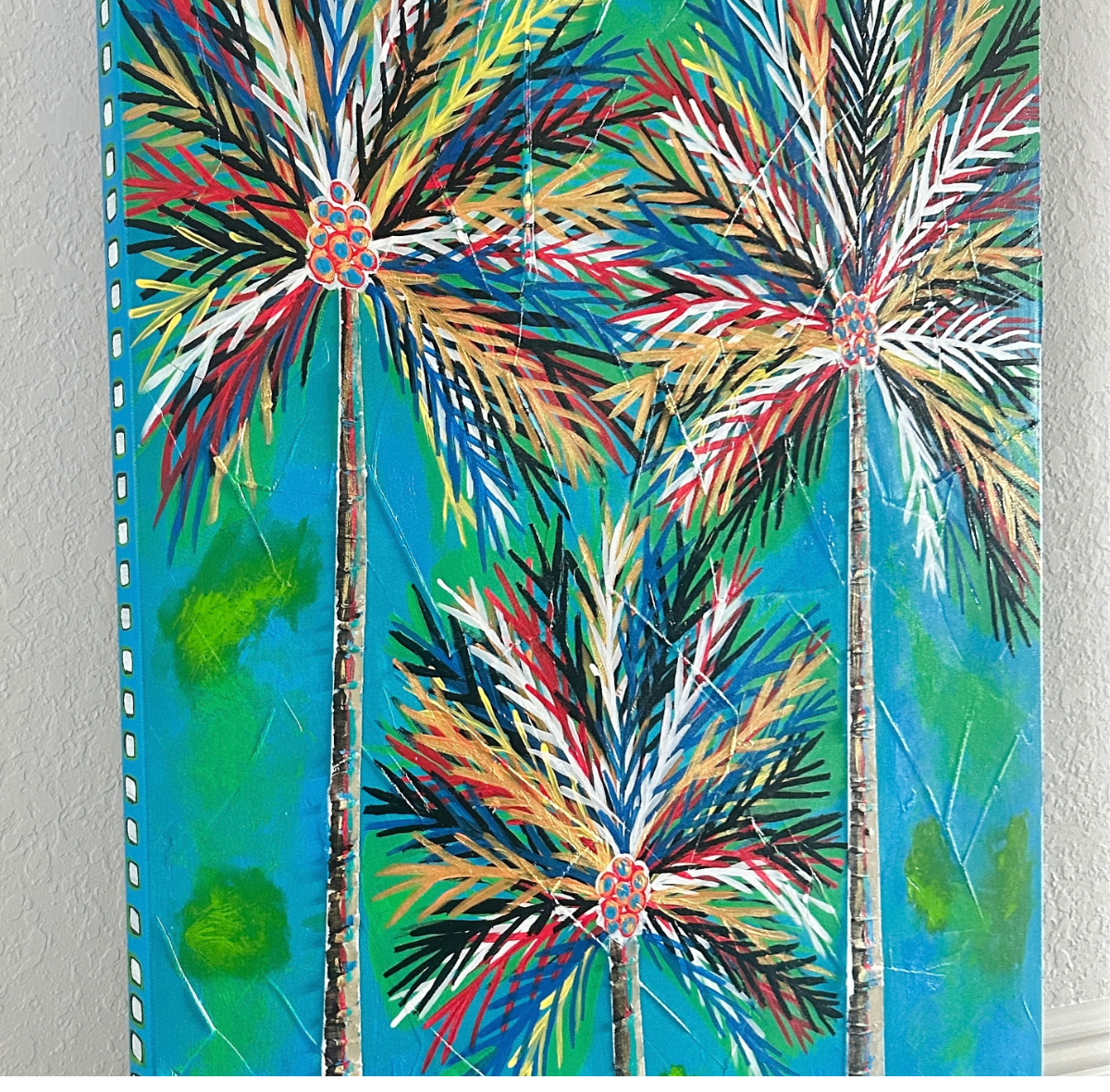 Tropical Dream Coconut Palms 24x36 Original Textured Acrylic Painting Edge.png
