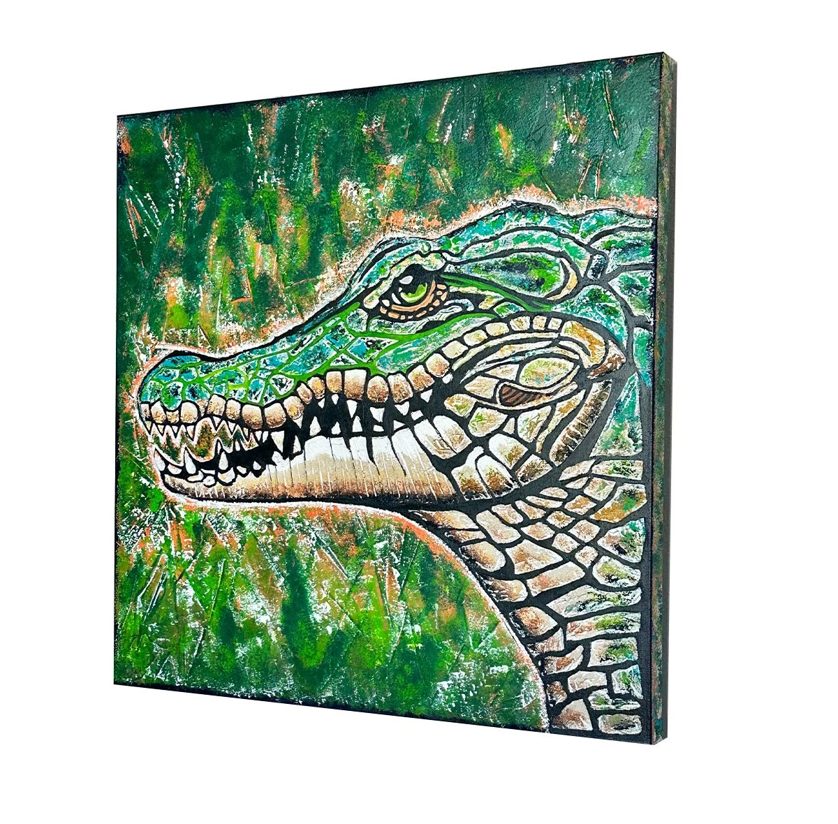 Gator 36x36 Original Textured Acrylic Painting Right Angle.jpg