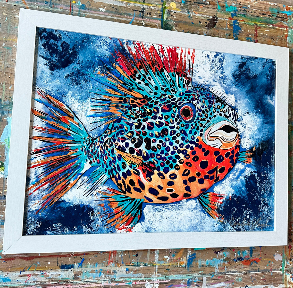 Puffer 18x24 Original Textured Acrylic Painting Left Angle.png