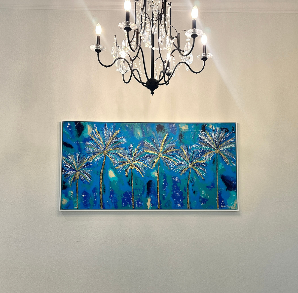 Cabana Blue Coconut Palms 36x72 Custom Commission Textured Acrylic Painting / Spanish Wells Bonita Springs, FL