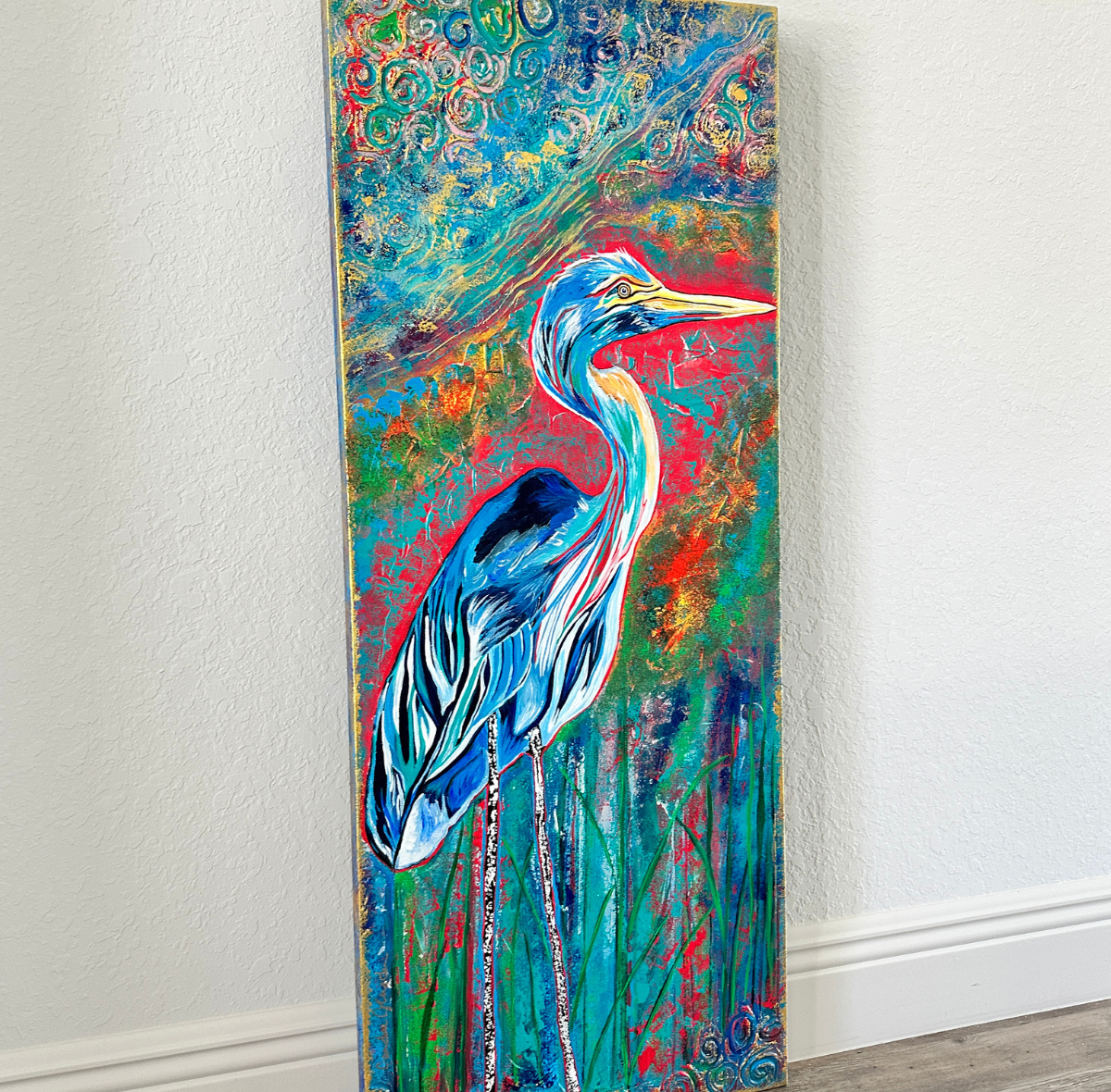 Marsh Light Reflections 16x40 Original Abstract Acrylic Painting Left Angle.png