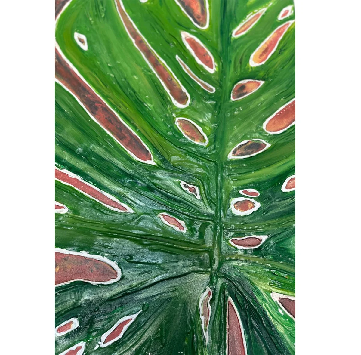 Monstera Tropical Leaf 24x36 Textured Acrylic Original Painting Front Close Up.jpg