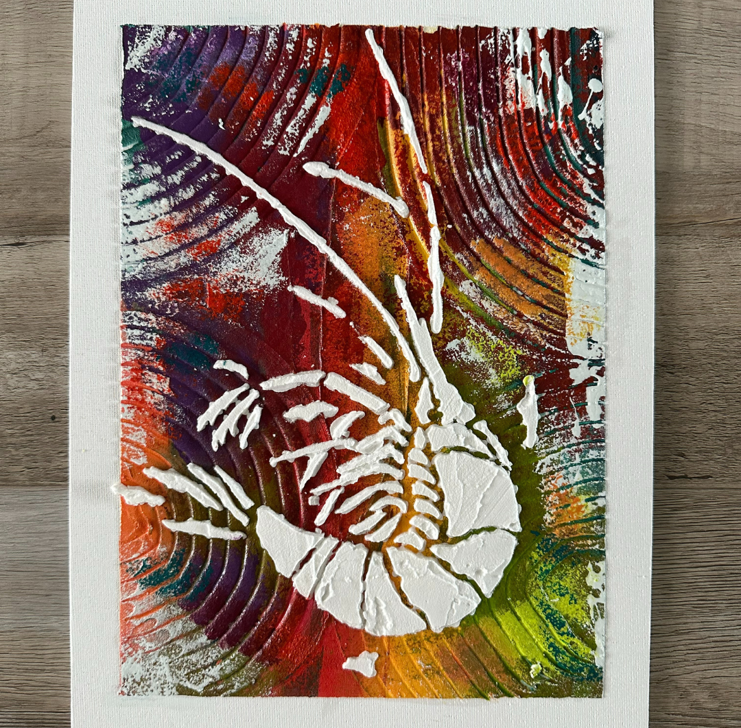 Set of 3 Fossilized Shrimp 9x12 Textured Colorful Acrylic Original Painting.png