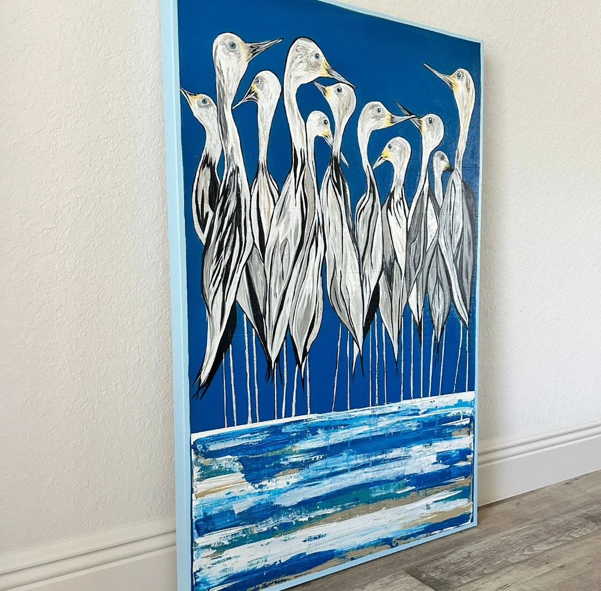 Beach Birds 24x36 Original Acrylic Textured Acrylic Painting Left Angle.jpg