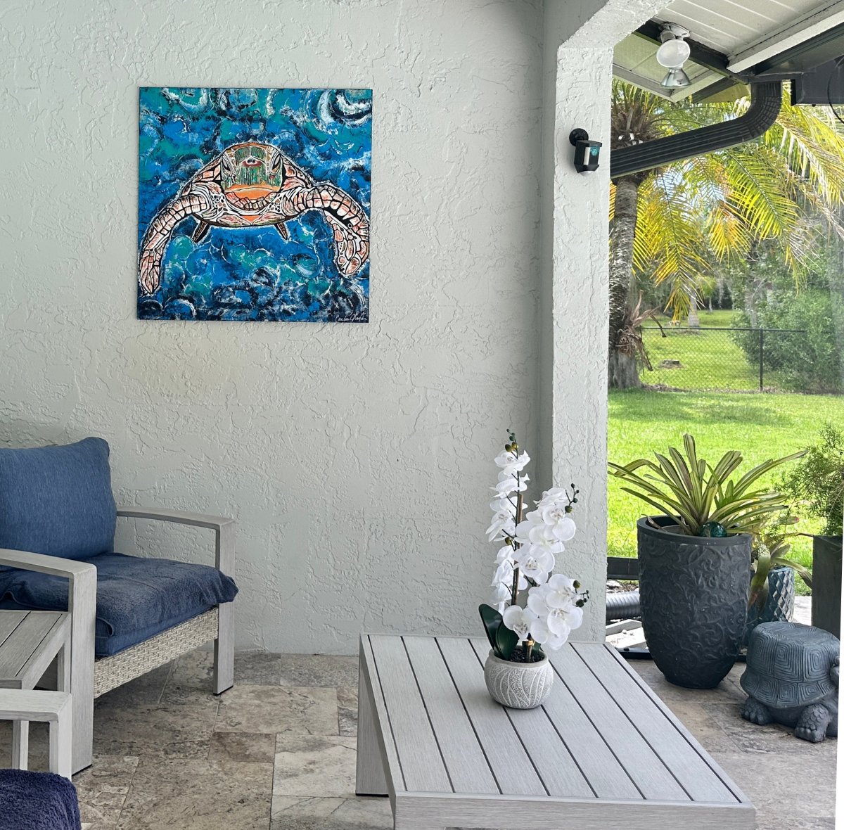 "Beneath The Gaze" 36x36 Indoor Outdoor Original Textured Acrylic Painting / Ft Myers, Florida