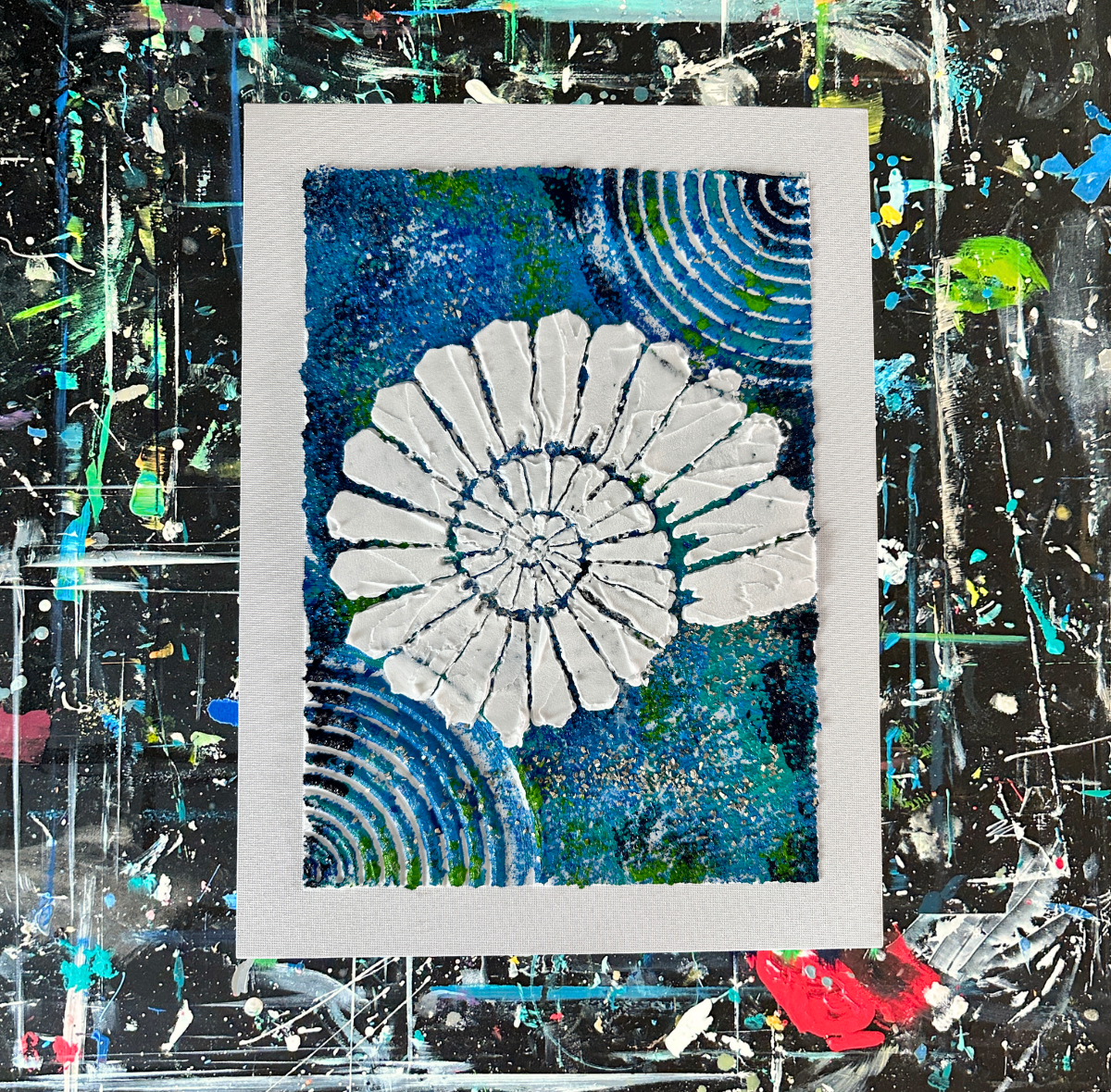 Florida Ammonite Shell Set of 3 Fossilized Sealife 9x12 Original Textured Coastal Acrylic Paintings Front.png