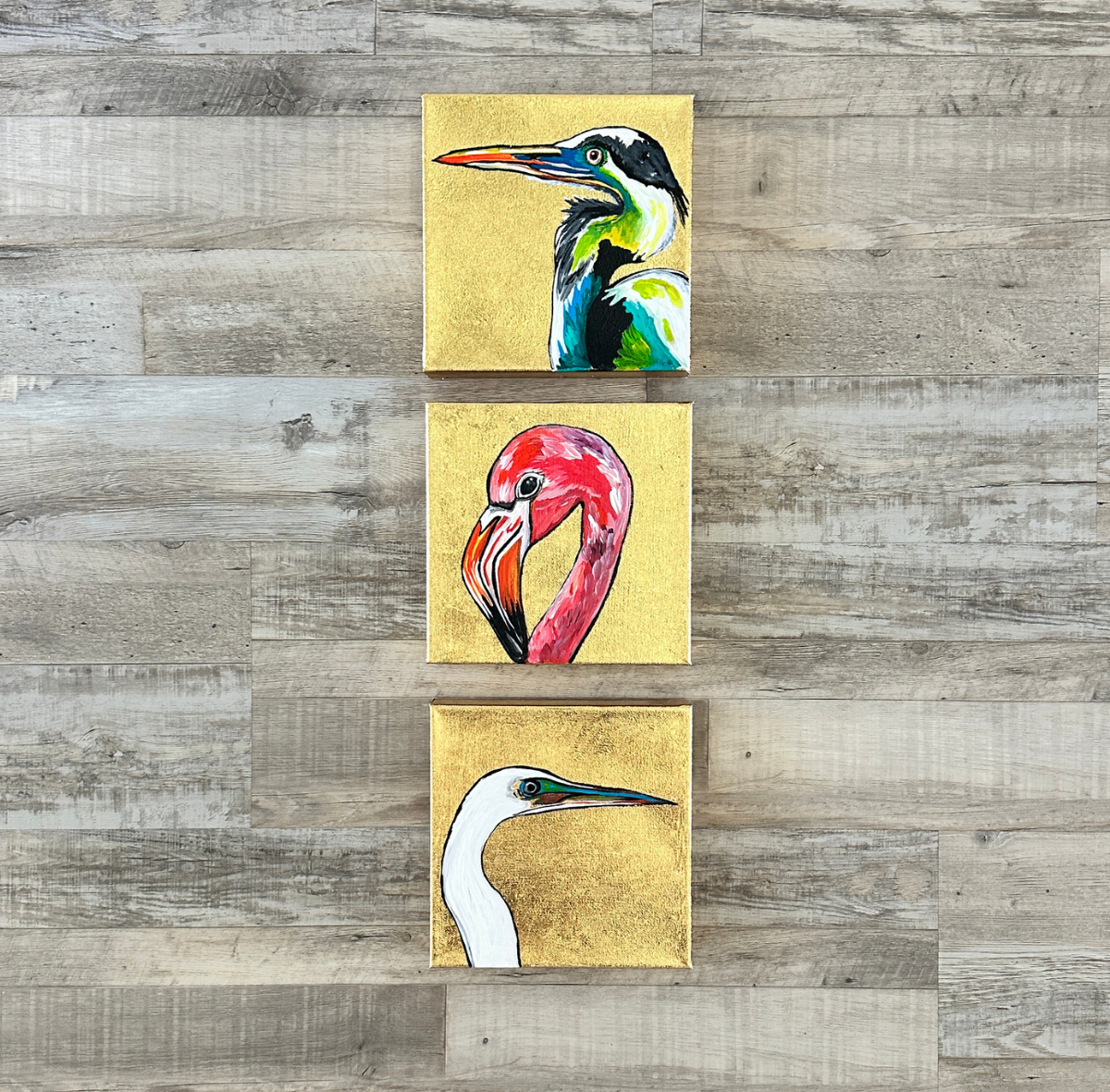 Set of Three 8x8 Florida Trifecta Original Textured Acrylic Painting.png