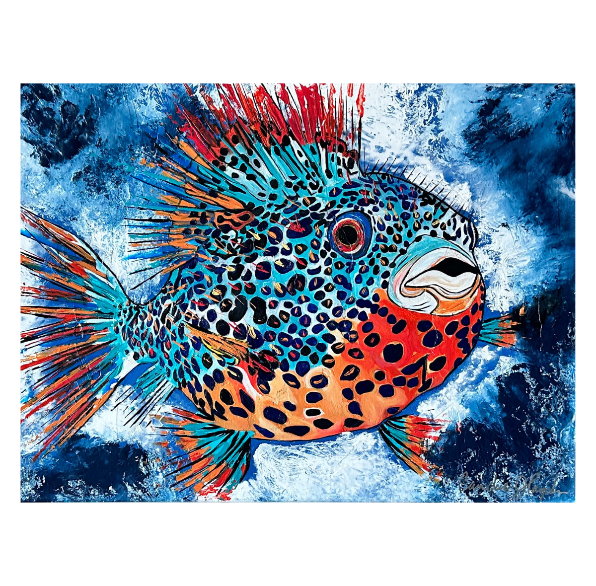 Puffer 18x24 Original Textured Acrylic Painting Left White Close Up.png