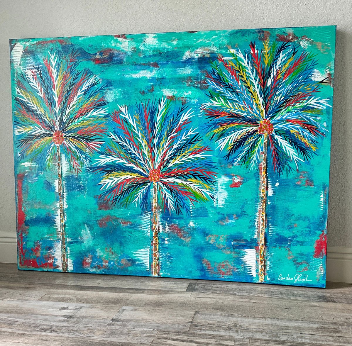 Firelight Coconut Palms 36x48 Original Textured Acrylic Painting Right Angle.jpg