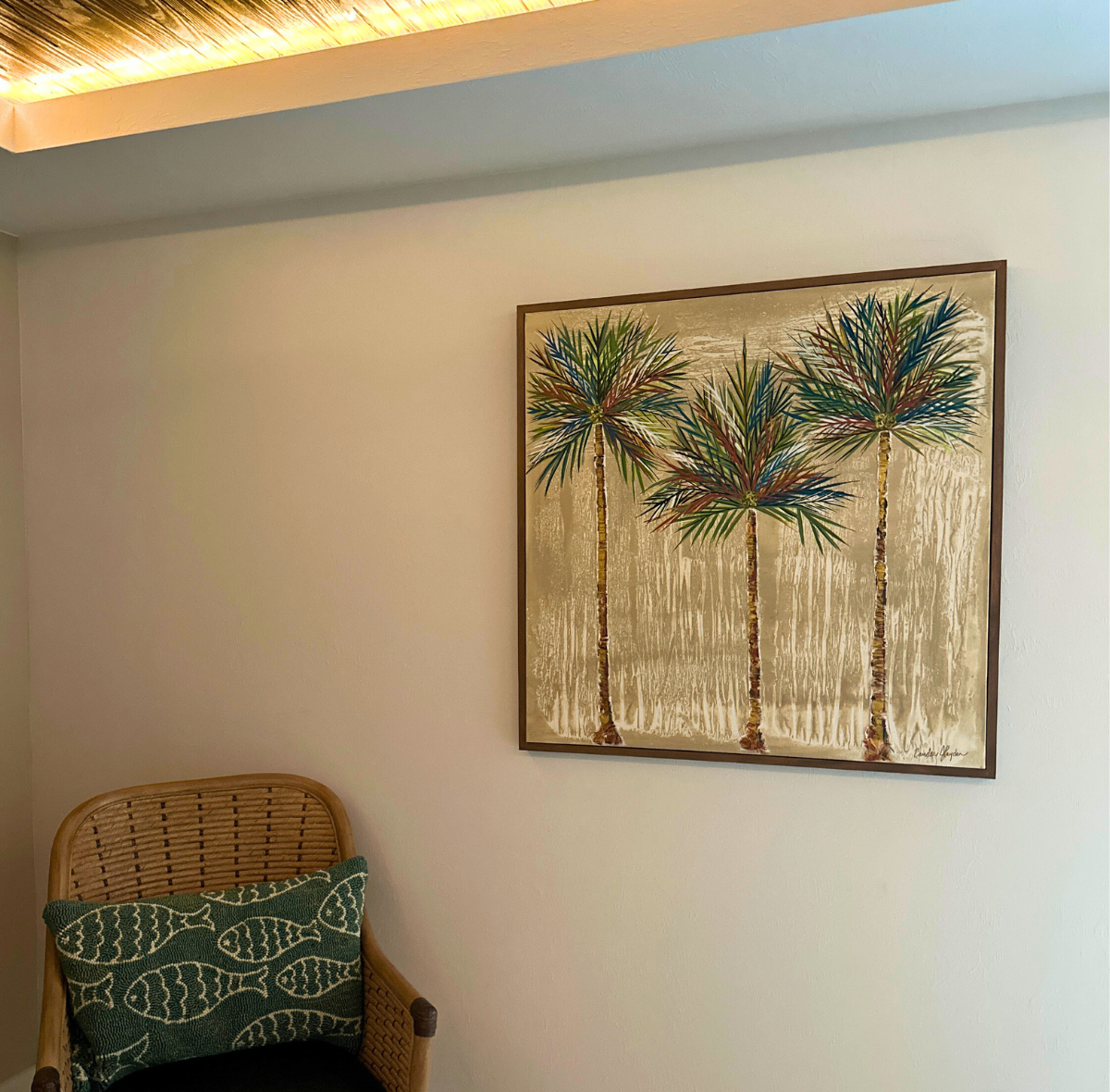 Glow Golden Coconut Palms 36x36 Original Textured Acrylic Painting / Gulfshore Drive Naples, Florida