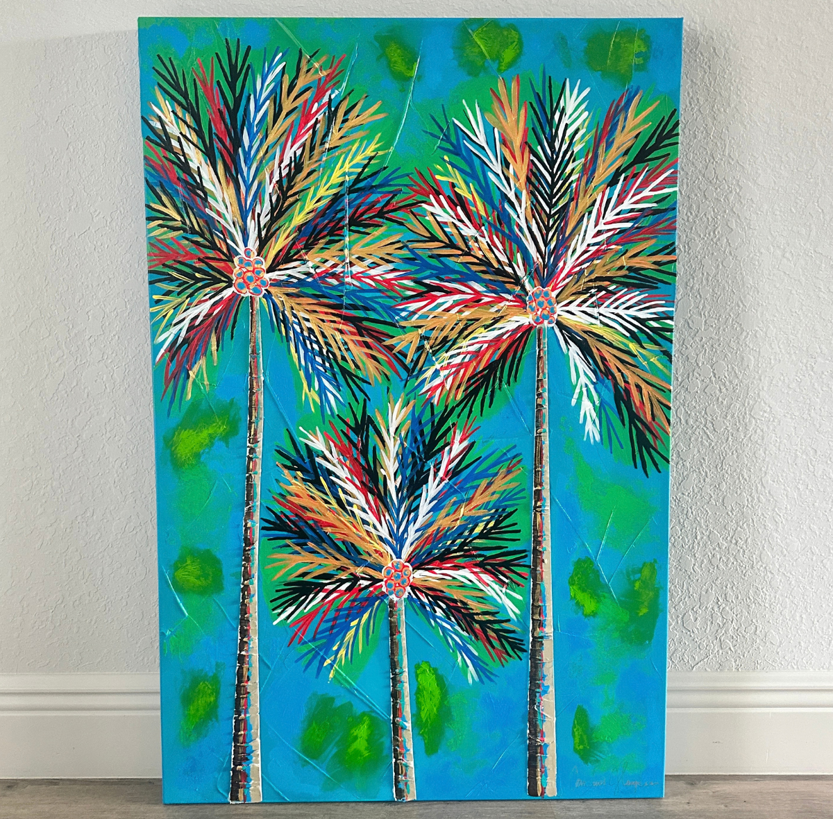 Tropical Dream Coconut Palms 24x36 Original Textured Acrylic Painting