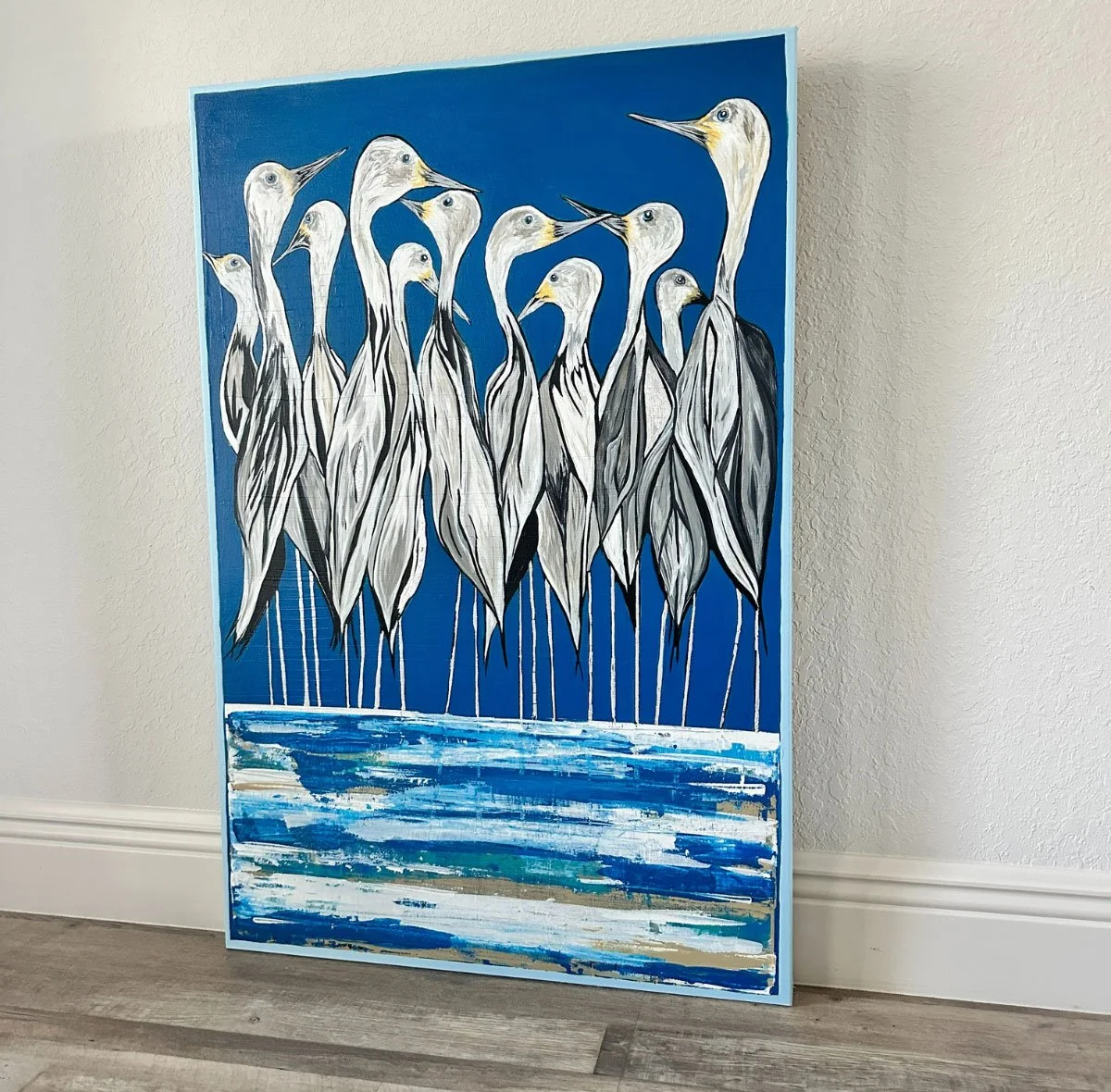 Beach Birds 24x36 Original Acrylic Textured Acrylic Painting Right Angle.jpg