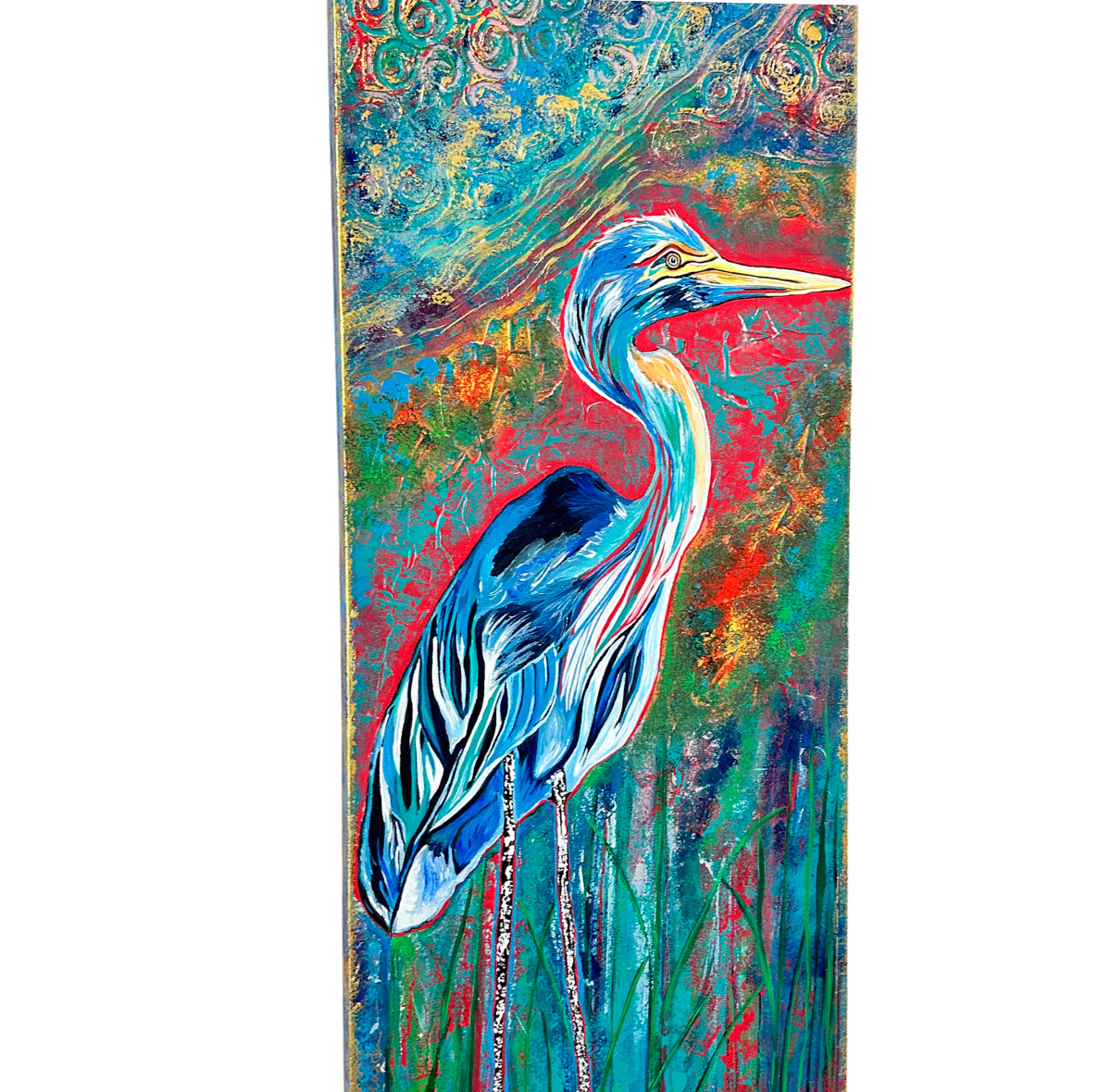 Marsh Light Reflections 16x40 Original Abstract Acrylic Painting Left Angle White Background.png