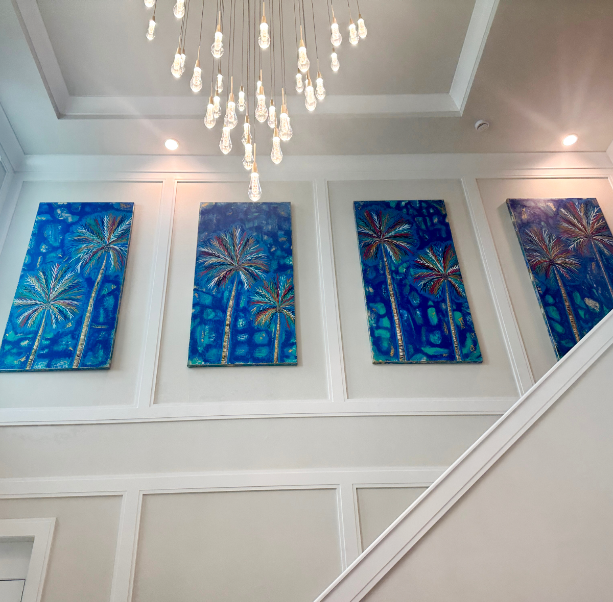 "Sunlit Sway Coconut Palms" 4 36x72 Custom Entry Commission / Naples, Florida