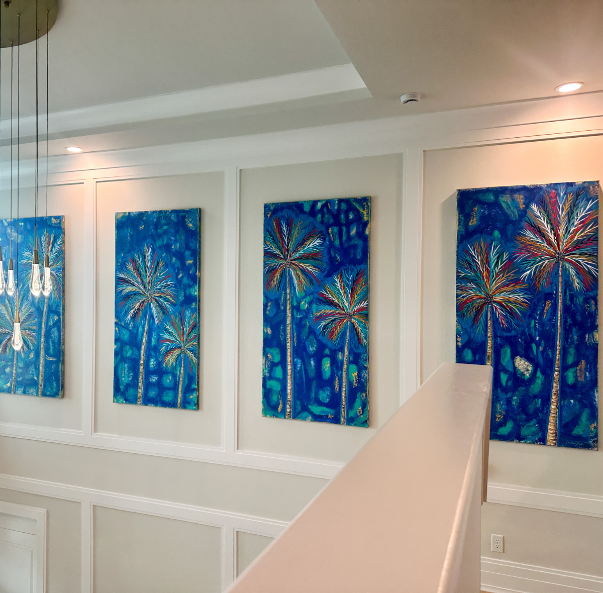 "Sunlit Sway Coconut Palms" 4 36x72 Custom Entry Commission / Naples, Florida