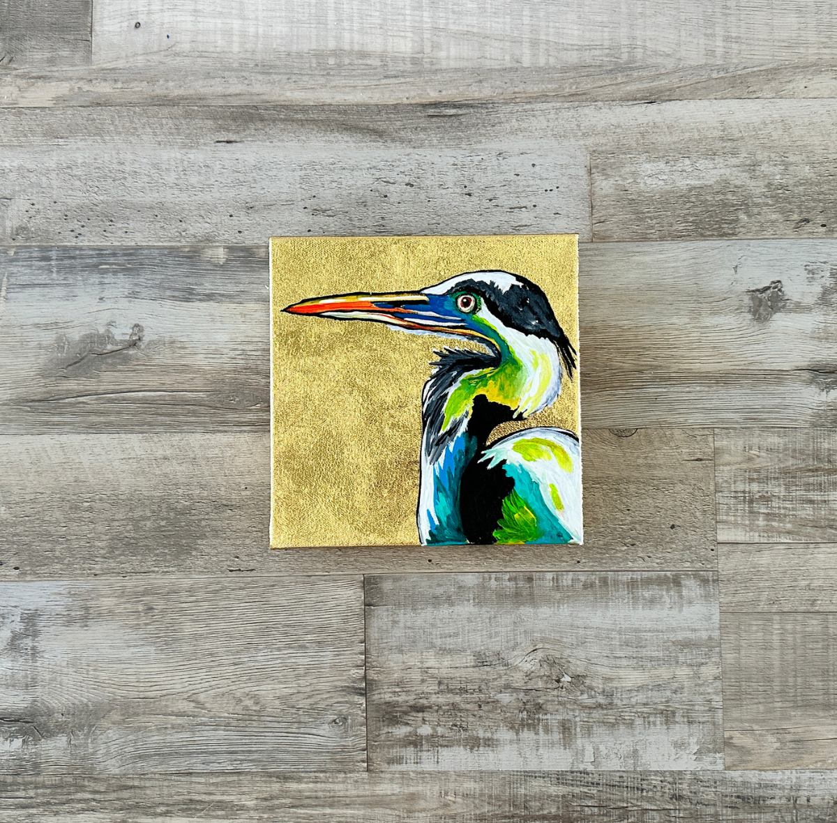 Set of Three 8x8 Florida Trifecta Blue Heron Original Textured Acrylic Painting.png