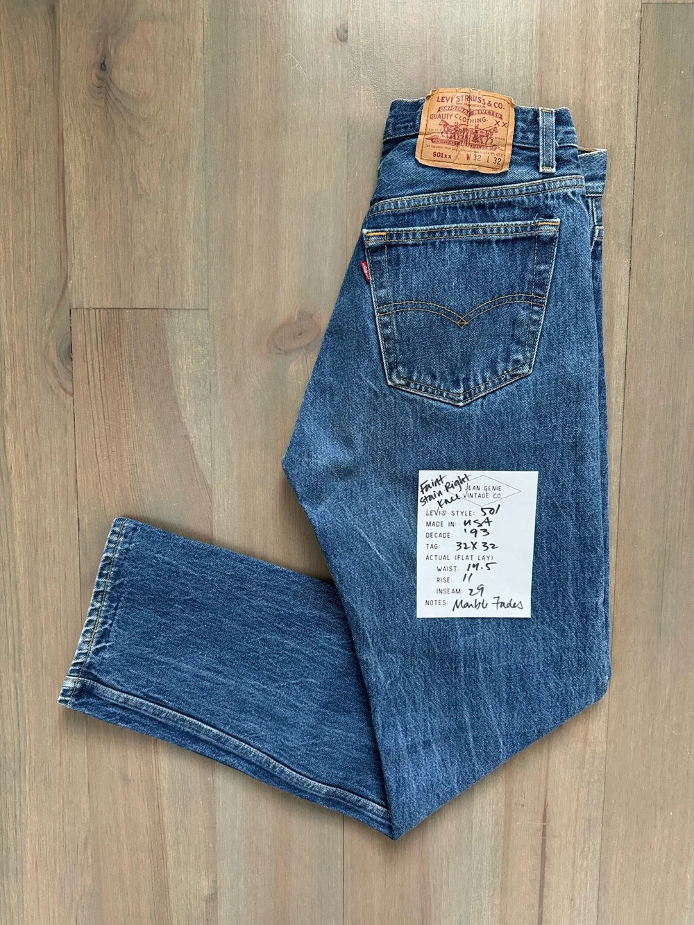 1993 Levi's USA 501 tag 32x32 Actual 29x29 — Jean Genie Vintage Co.