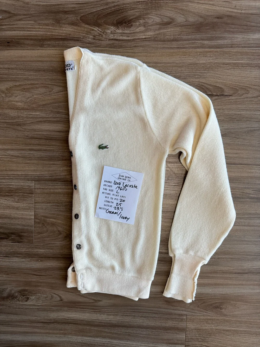 1960s IZOD Lacoste Cardigan Sweater L Cream Jean Genie Vintage Co