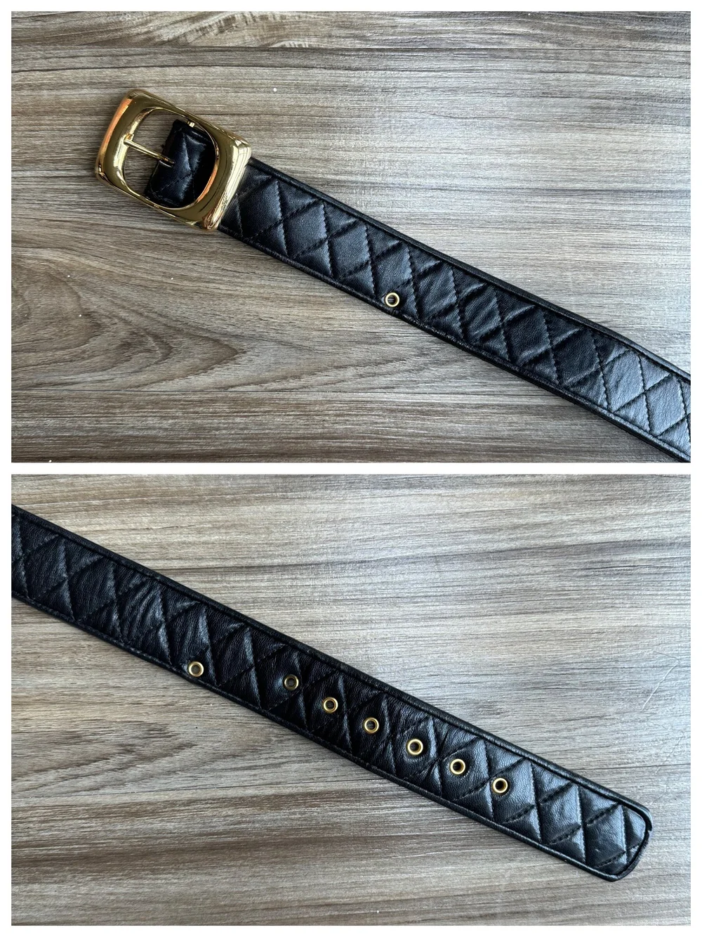 St. John Black Quilted Leather Belt Brass Hardware Size n/a  display picture 1