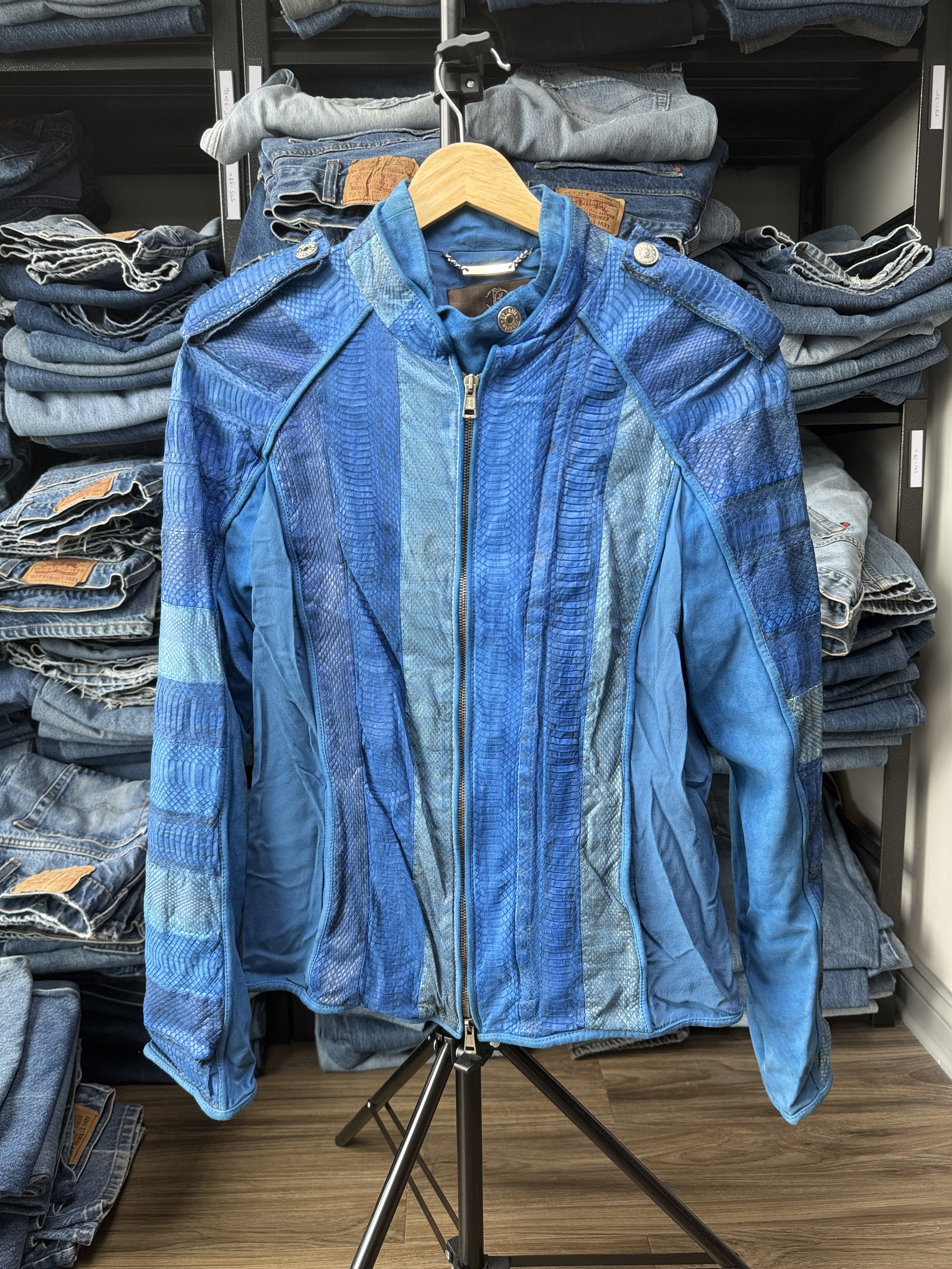 Vintage Roberto Cavalli Leather/Silk Cobalt Blue Jacket 40