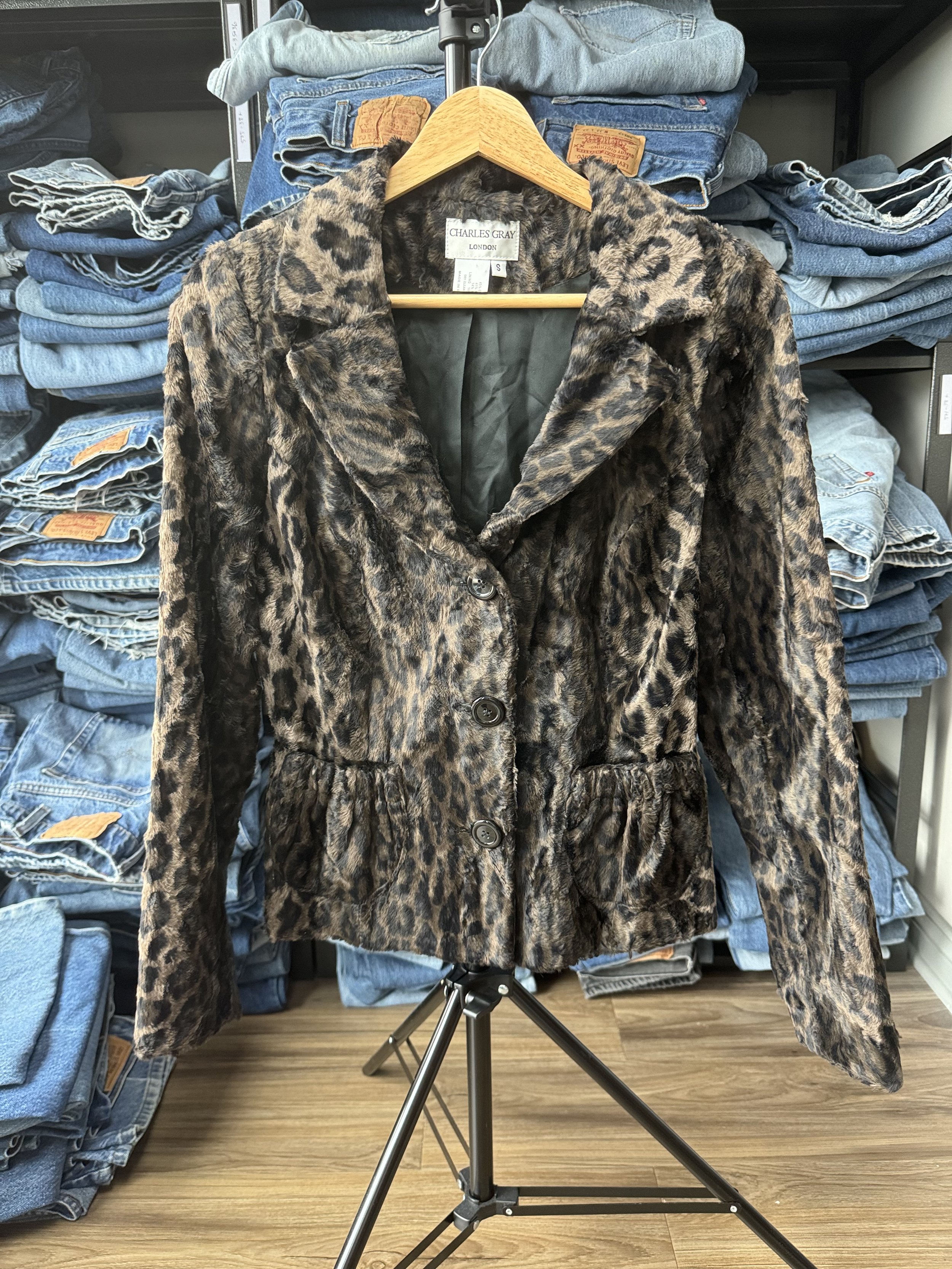 Vintage Charles Gray Dark Leopard Faux Fur Jacket S