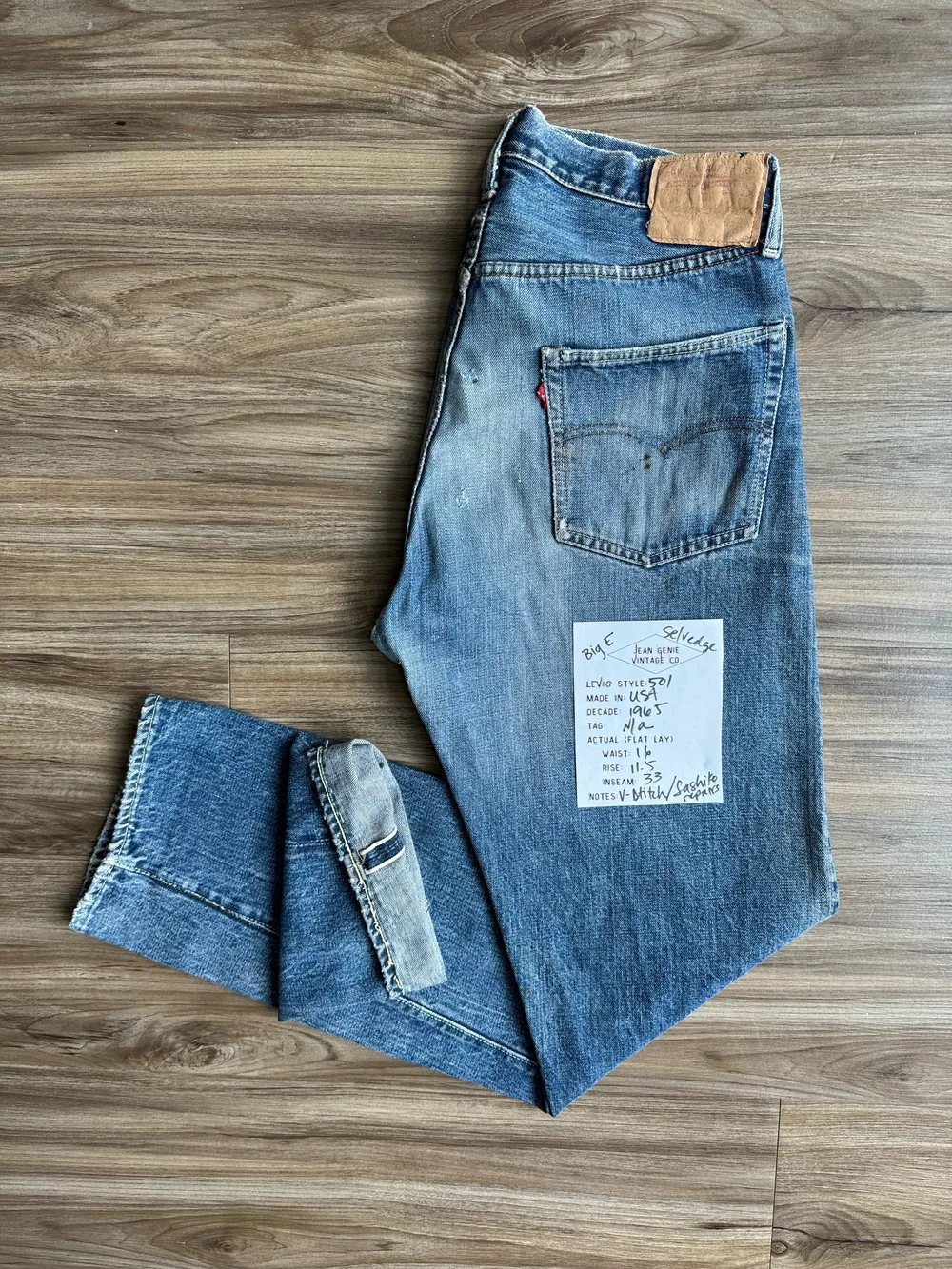 1965 Levi's USA 501 “Big E” Selvedge Tag n/a Actual 32x33 — Jean