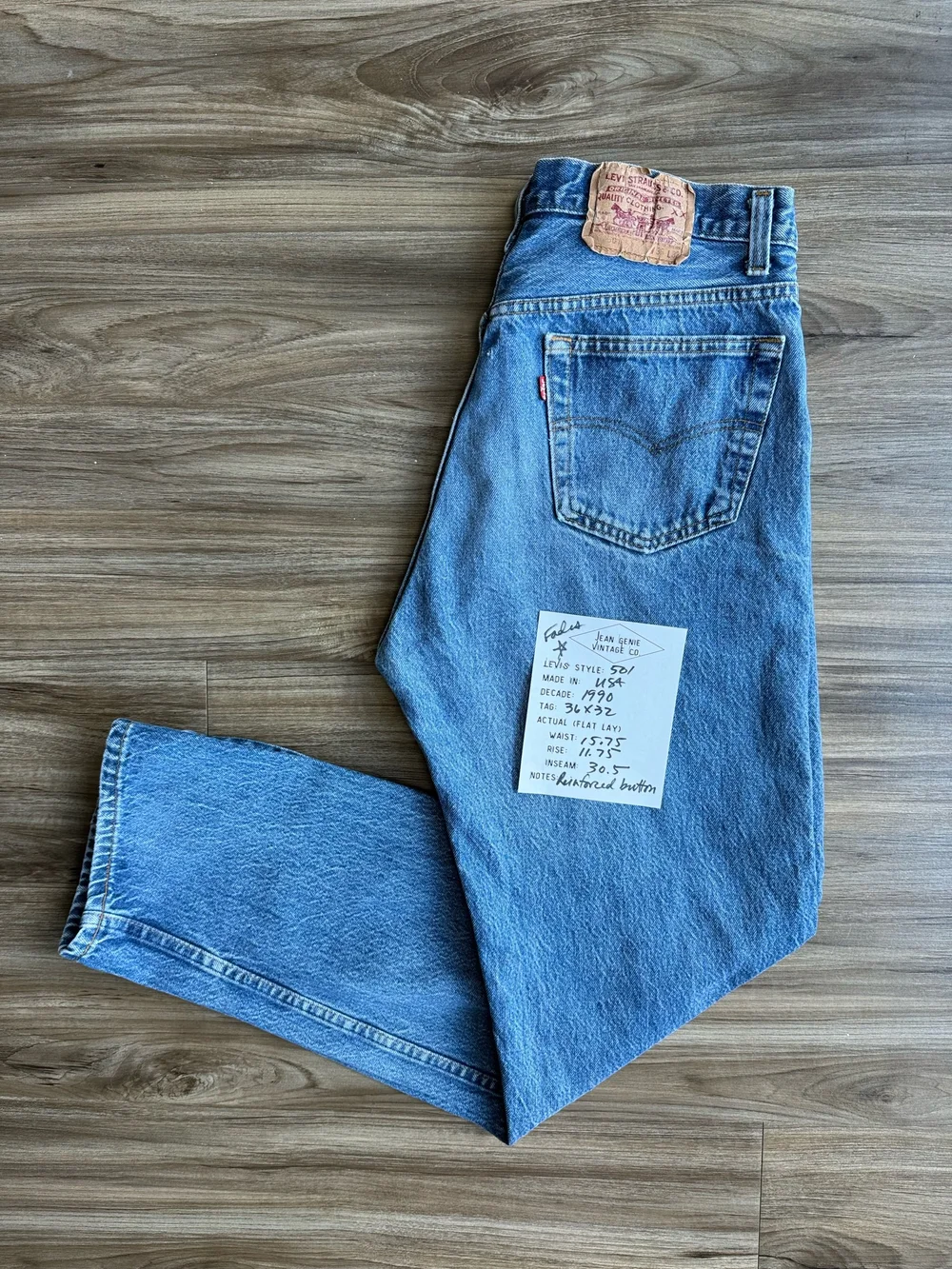 1990 Levi's USA 501 Tag 36x32 Actual 31x30 — Jean Genie
