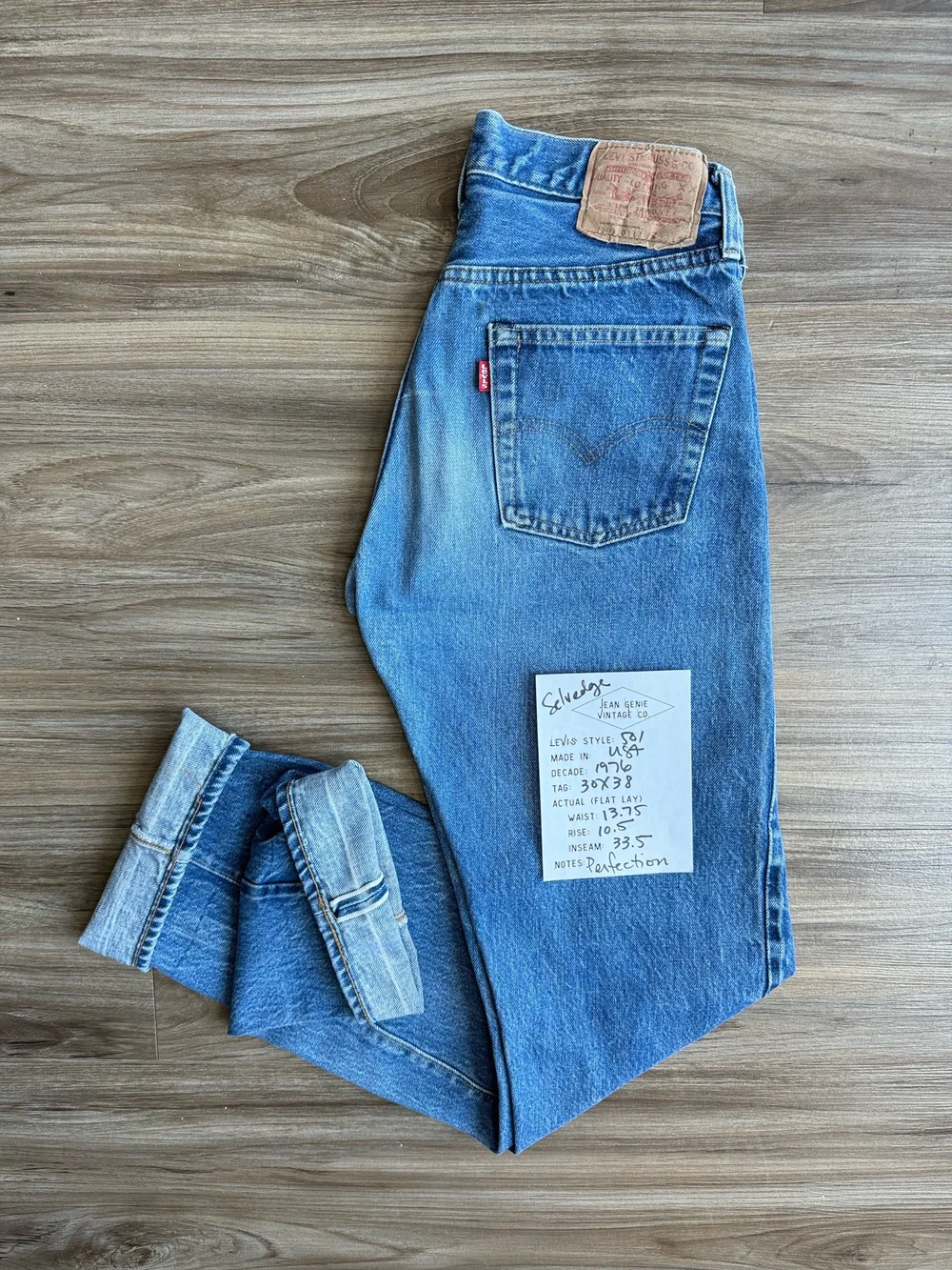 1976 Levi's USA Selvedge 501 Tag 30x38 Actual 27x33 — Jean Genie