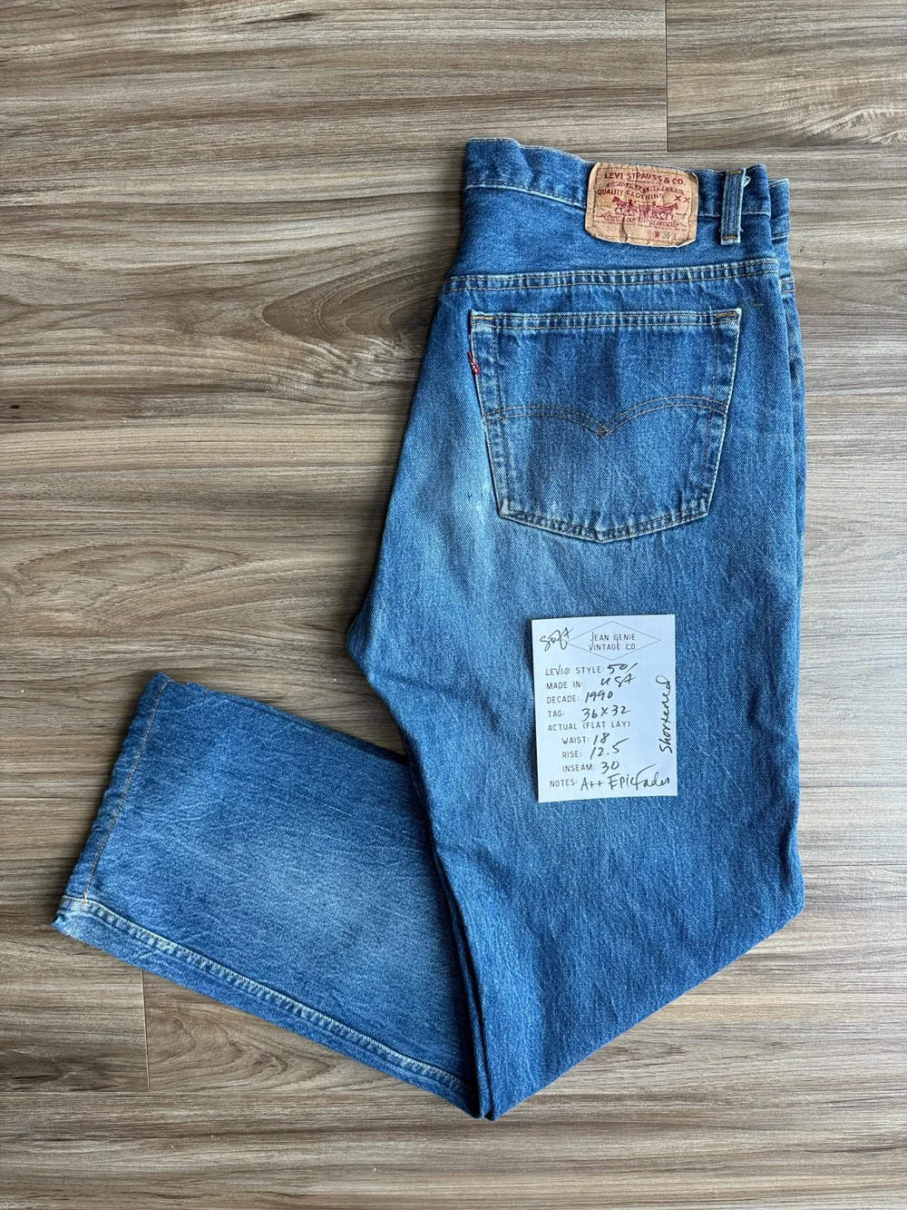 1990 Levi's USA 501 Tag 36x32 Actual 36x30 — Jean Genie Vintage Co.