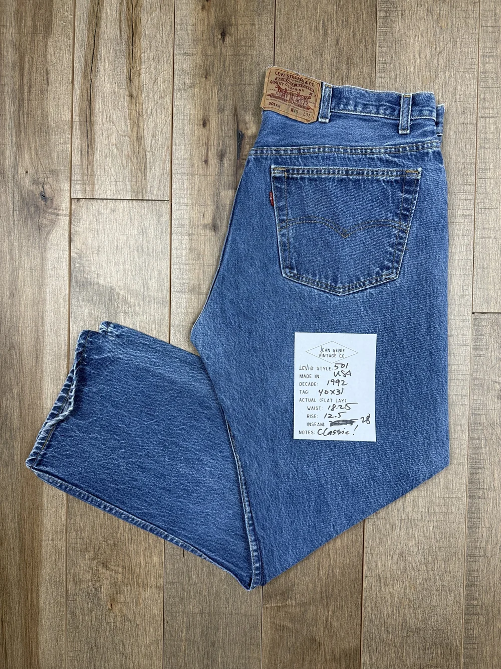 92年製 Levi's 501XX USA製 W40 552 1992 Levi's USA 501 Tag 40x31 Actual 36x28 — Jean Genie Vintage Co.