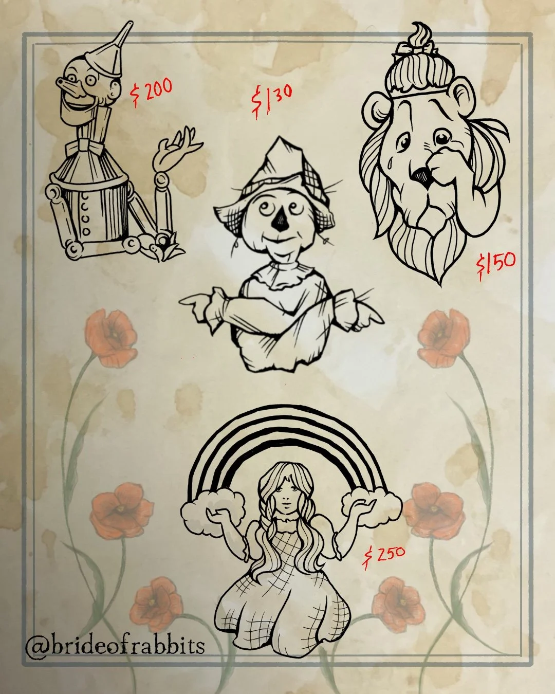 Tattoo designs for 2026 Pride Flash event inspired by the Wizard of Oz