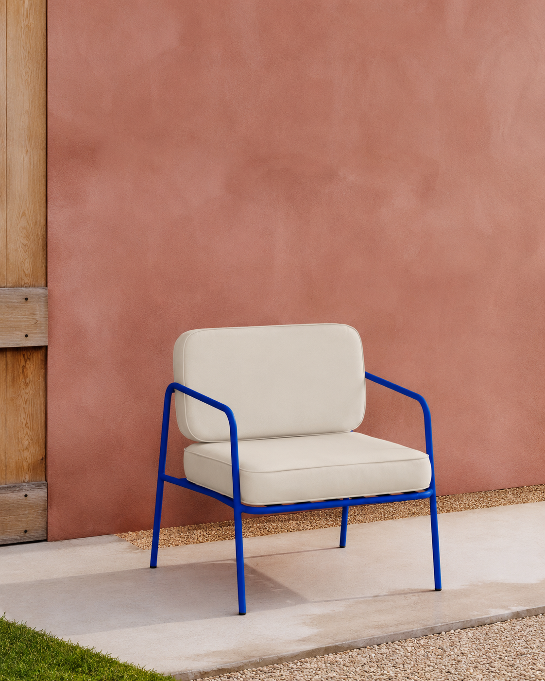 Bella Outdoor Armchair - Blue Frame - Stone Cushion