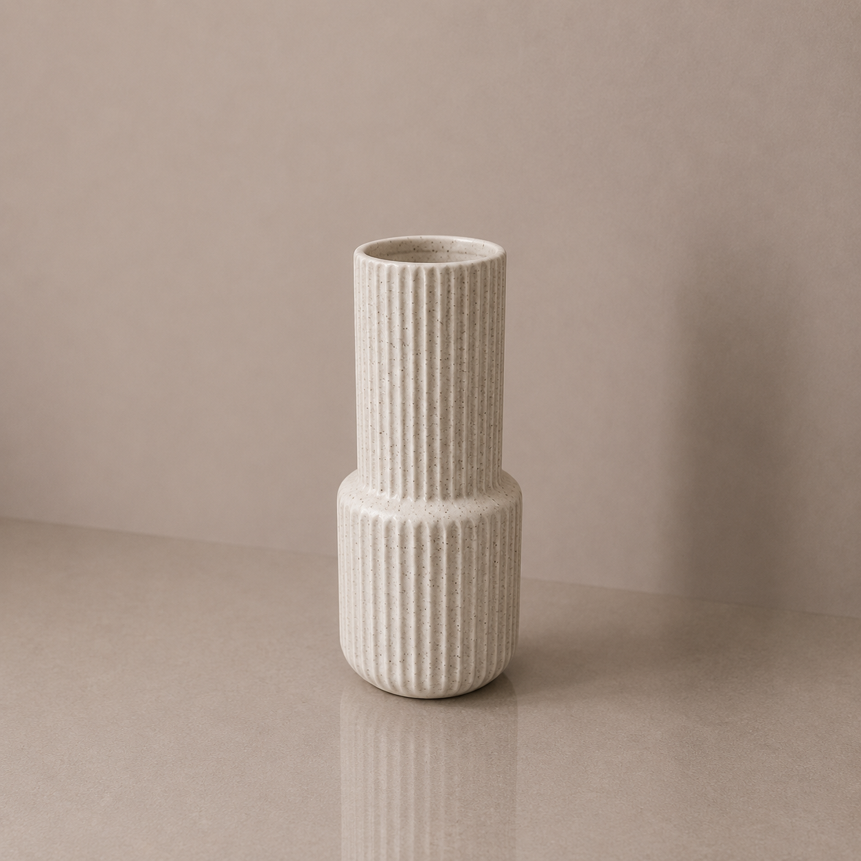 Ceramic White Speckled Ribbed Vase