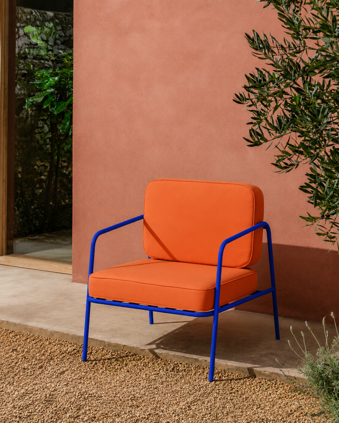 Bella Outdoor Armchair - Blue Frame - Saffron Cushion