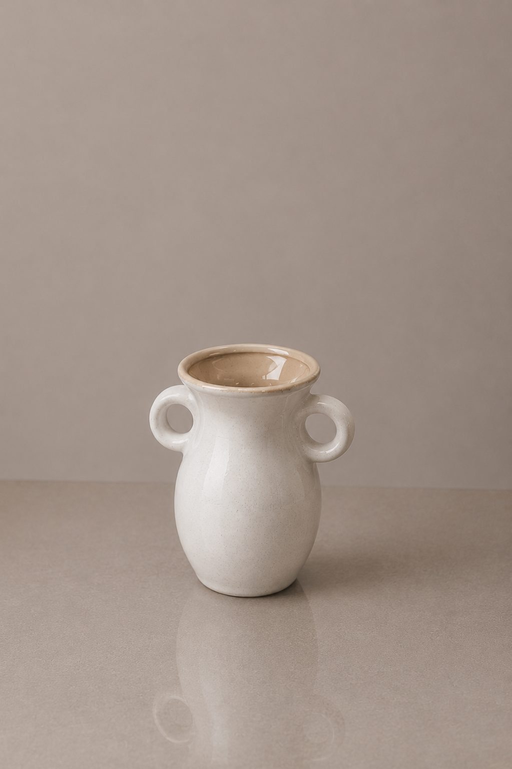 Ceramic White Matte Smooth Textured Vase with handles - Small