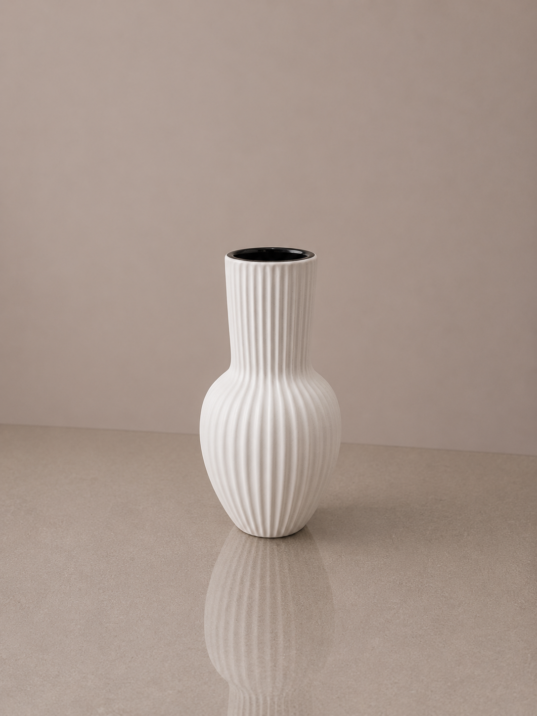 Ceramic White Ribbed Tall Vase