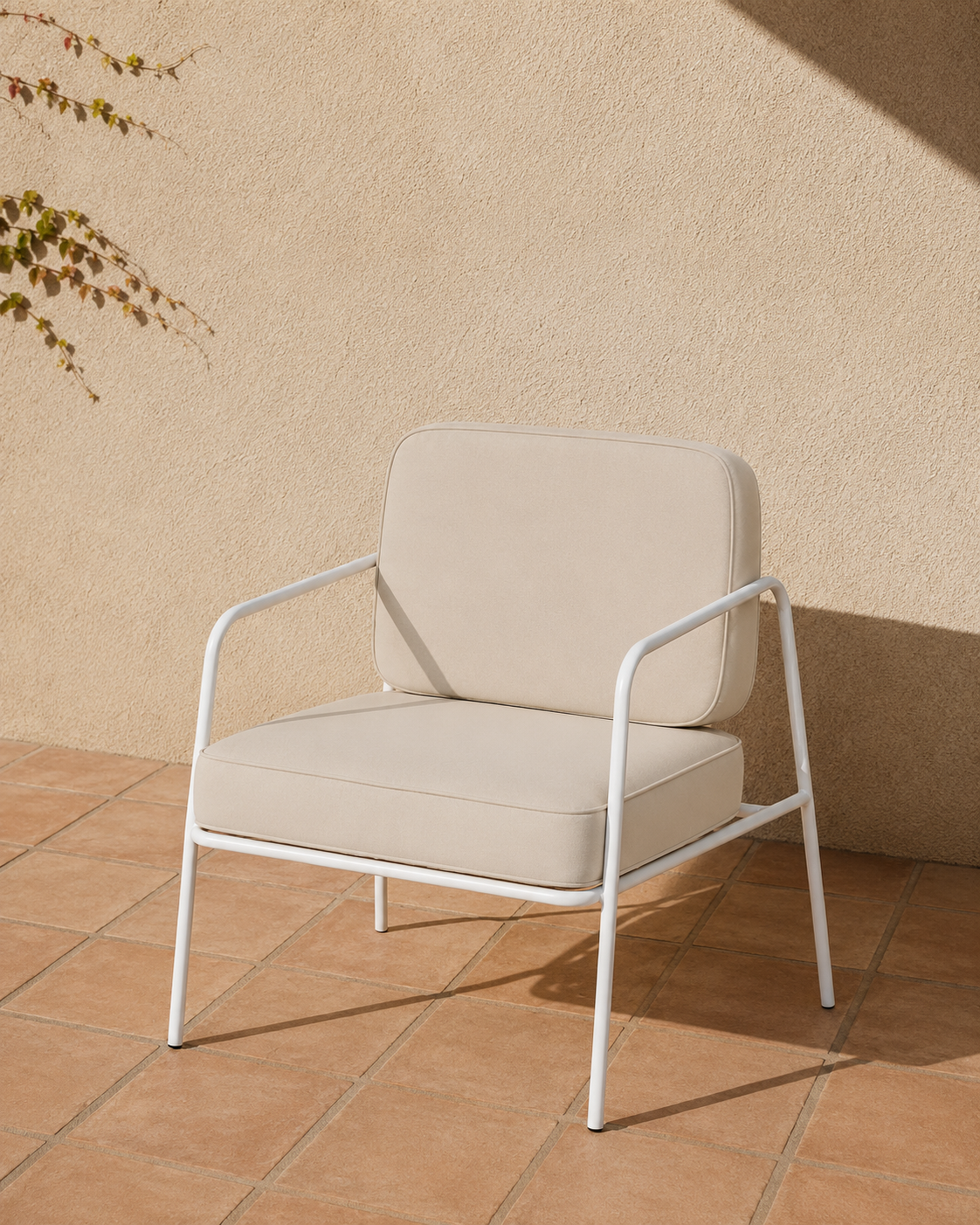 Bella Outdoor Armchair - White Frame - Stone Cushion